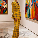 Column Loose Contrast Color Plaid Split-Joint Blazer Pants