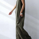 Casual Solid Color Round-Neck Sleeveless Wide Leg Jumpsuits