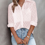 Nadorine Long Sleeve Button Up Shirt Summer Sheer Tulle Top for Women Casual Loose Business Casual 2026 | Under