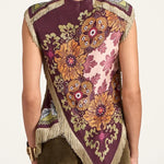 Stunning Floral Print Asymmetric Tassel Trim Scarf Top