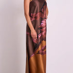 Drawing Inspiration Satin Floral Print Off Shoulder A-line Slit Maxi Dress
