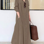 Original Solid Color Lapel Shirt Dress