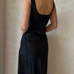 Silky U-Neck Sleeveless Tank Dress Long Slip Dress