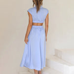 Stand Collar Solid Color Hollow Waist Long Dress