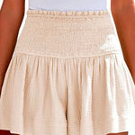 Elastic Smocked Waist Wide Leg Solid Shorts