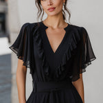 V-Neck Ruffled Chiffon Flutter Sleeve Blouse