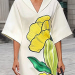 Batwing Sleeves Loose Floral Printed Split-Joint V-Neck Maxi Dresses