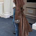 Vintage Caramel Brown Suede Long Trench Coat
