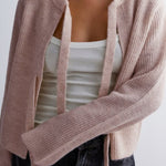 Solid Color Loose Long Sleeve Lace-up Knitted Cardigan