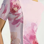 Short Sleeves Skinny Flower Print Split-Front Round-Neck T-Shirts Tops