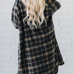 Black Plaid Button Front Pocketed Long Shacket