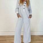 Nadorine Women's Casual Button Long Sleeve Jumpsuit