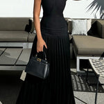 Bodycon Sleeveless Hollow Pleated Solid Color Split-Joint Mock Neck Maxi Dresses