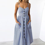 Solid Color Strap Open V-Neck Back Women's Dress with Pockets