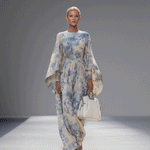 Women's Elegant Blended Printed Bell Sleeve High Waist Maxi Dress