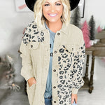 Leopard Print Detail Pocketed Corduroy Jacket
