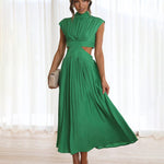 Stand Collar Solid Color Hollow Waist Long Dress