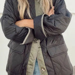 Women's Loose Cotton Jacket Color Block Pocket Casual Jacket