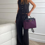 Solid Color Two-piece Slim Fit Sleeveless Vest Casual Wide Leg Pants Set