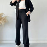 Simple Casual Two-Piece Set Lapel-Neck Shirt+Wide-leg Pants