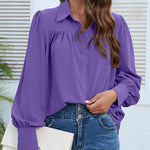 Nadorine V Neck Button Down Shirts Long Sleeve Collared Blouses Tops