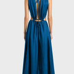 Midnight Charm Satin Ruched Cutout Tie-up Maxi Dress