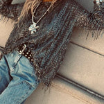 Party Crasher Sequin Tassle Fabric Long Sleeve Loose Top