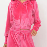 Fashion Zipper Open Velvet Casual Two -piece Suit