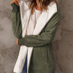 Fleece Long Sleeve Warm Teddy Coat Lapel Cardigan With Pocket