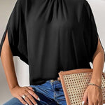Mock Neck Black Split Sleeve Top