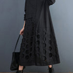 A-Line Long Sleeves Asymmetric Hollow Polka-Dot Solid Color Lapel Midi Dresses