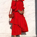 Fionna Off Shoulder Ruffle Irregular Trim Loose Midi Dress
