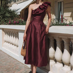 Elegant One-Shoulder Ruffle Midi Dress