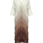 Elegant Pleated Satin Ombre Fringe Detailing Maxi Dress