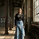 High Waisted Irregularity Asymmetric Buttoned Fringed Interlace Layered Pockets Solid Color Jean Pants Bottoms