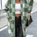 Plaid Dropped Shoulder Cardigan with Pocket