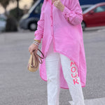 Pink Asymmetric Long Sleeve Shirt