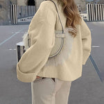 Women's Round Neck Long Sleeve Oversized Plush Knitted Thick Warm Pullover Sweater Top