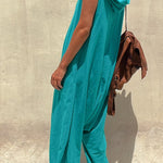Let's Chill Pocketed Half Button Hooded Loose Jumpsuit
