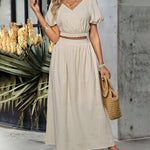Two Piece Outfits Casual Lounge Sets Ruffle Sleeve Crop Tops and Long Skirts Suits