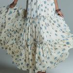 Bohemian Floral Print Pleated Maxi Dress With Ruffles