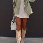 Stylish Lapel Long Sleeve Ripped Denim Jacket