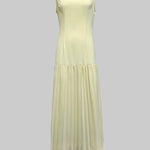 Sleeveless Gauze Pleated Solid Color Split-Joint Boat Neck Evening Dresses Maxi Dresses