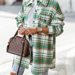 Nadorine Button Down Oversized Flannel Plaid Print Shirt Jacket