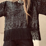 Full of Surprises Sequin Short Sleeve Tassle Trim Loose Top