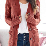 Knitted Solid Color Button Down Chunky Outwear Cardigan