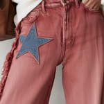 Retro Western Star Patch Fringe Wide Leg Women's Jeans
