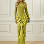 Bodycon Irregularity Pleated Split-Back Split-Joint Half Turtleneck Maxi Dresses