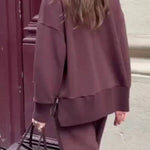 Double Soft Turtleneck Side Zipper Sweatshirt and Elastic Waist Pocketed Loose Pants Set