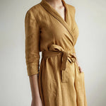 Mid-sleeve Tie Lapel Large Swing Dress Solid Color Casual Dress